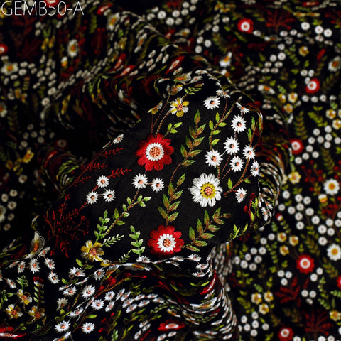 Black Embroidered Fabric by the yard Sewing DIY Crafting Indian Embroidery Wedding Dresses Costumes Dolls Bags Cushion Covers Table Runners