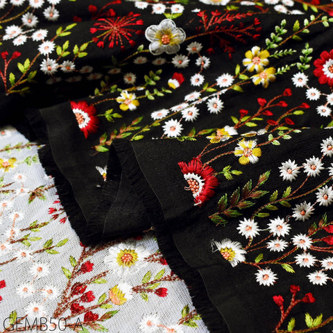 Black Embroidered Fabric by the yard Sewing DIY Crafting Indian Embroidery Wedding Dresses Costumes Dolls Bags Cushion Covers Table Runners