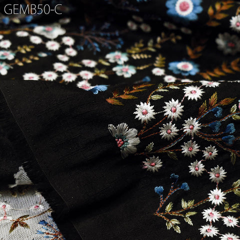 Indian Black Embroidered Fabric by the yard Sewing DIY Crafting Embroidery Wedding Dresses Costumes Dolls Bags Cushion Covers Table Runners