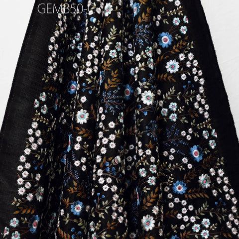 Indian Black Embroidered Fabric by the yard Sewing DIY Crafting Embroidery Wedding Dresses Costumes Dolls Bags Cushion Covers Table Runners