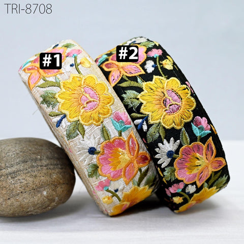 9 Yard Embroidery 5cm Ribbon Yellow Trim Tape Embellish Embroidered Saree Border Costume Crafting Sewing Beach Bags Tote Pouche Wall Hanging