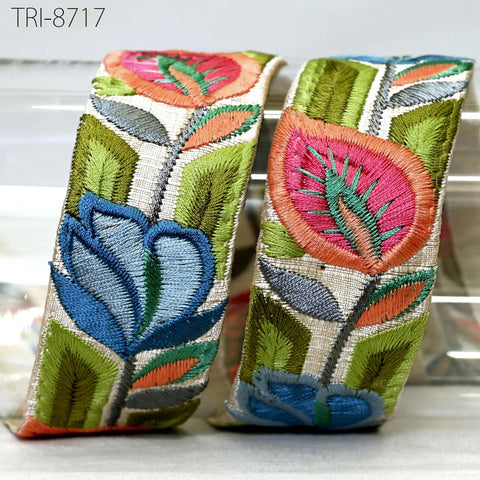 9 Yard 4cm Embroidery Peach Ribbons Trim Embellish Embroidered Fabric Saree Border Theatrical Costumes Crafting Sewing Holidays Decorations