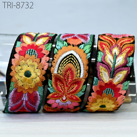 9 Yard Yellow 4cm Embellish Trimming Embroidery Border Embroidered Fabric Trim Gift Wrapping Saree Ribbons DIY Crafting Christmas Decoration