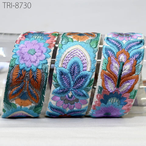 9 Yard Blue 4cm Embroidery Trims Embellishment Embroidered Saree Ribbon Costumes Border Crafting Sewing Beach Bags Tote Pouche Wall Hanging