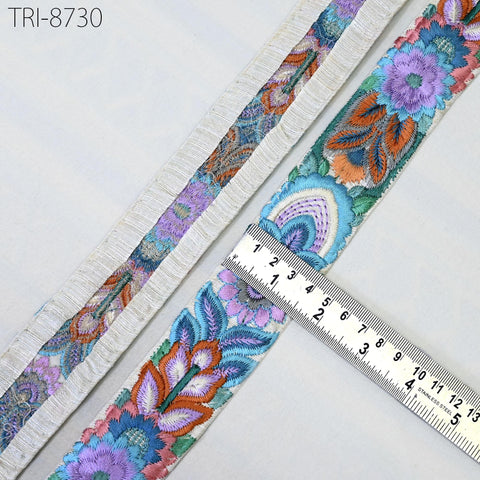 9 Yard Blue 4cm Embroidery Trims Embellishment Embroidered Saree Ribbon Costumes Border Crafting Sewing Beach Bags Tote Pouche Wall Hanging