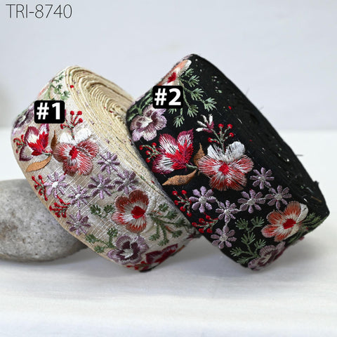 9 Yard Red 5cm Embroidery Trims Ribbon Floral Embellish Embroidered Fabric Saree Costumes Border Crafting Sewing Beach Bags Hats Belts, Gift