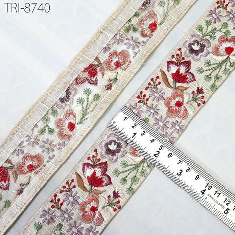 9 Yard Red 5cm Embroidery Trims Ribbon Floral Embellish Embroidered Fabric Saree Costumes Border Crafting Sewing Beach Bags Hats Belts, Gift