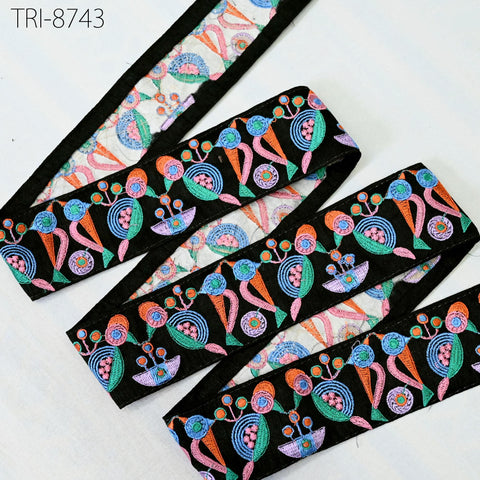 9 Yard Indian 5cm Embroidery Ribbon Trim Border Embellishment Embroidered Fabric Saree DIY Crafting Sewing Curtains Wedding Dress Trimmings