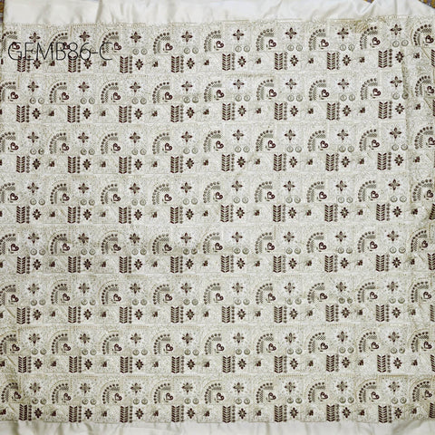 Burgundy Embroidered Fabric by the yard Sewing DIY Crafting Indian Embroidery Wedding Dress Costumes Dolls Bags Cushion Covers Table Runners