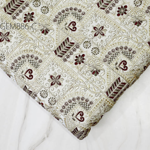 Burgundy Embroidered Fabric by the yard Sewing DIY Crafting Indian Embroidery Wedding Dress Costumes Dolls Bags Cushion Covers Table Runners