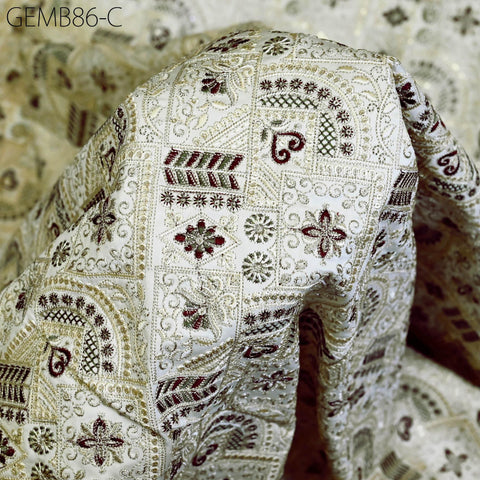 Burgundy Embroidered Fabric by the yard Sewing DIY Crafting Indian Embroidery Wedding Dress Costumes Dolls Bags Cushion Covers Table Runners