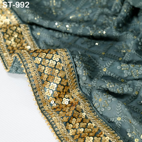 Grey Dupatta Chikankari Embroidered Georgette Stole | Gift for Women, Bridal Veil Lehenga Chunri, Festival, Ethnic Punjabi Dress 2.4 Yards