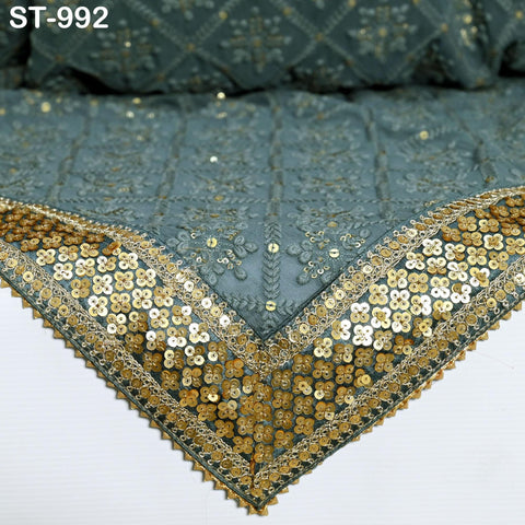 Grey Dupatta Chikankari Embroidered Georgette Stole | Gift for Women, Bridal Veil Lehenga Chunri, Festival, Ethnic Punjabi Dress 2.4 Yards