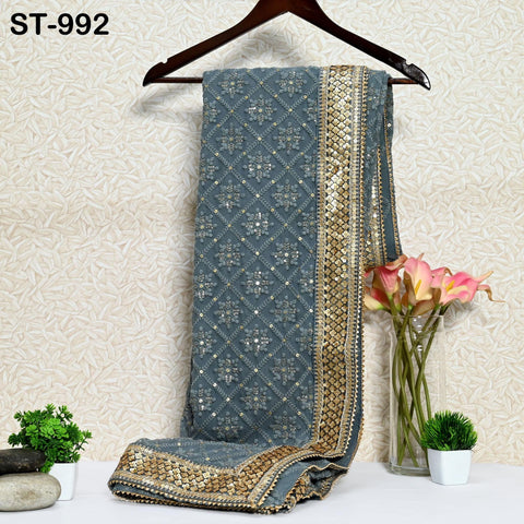 Grey Dupatta Chikankari Embroidered Georgette Stole | Gift for Women, Bridal Veil Lehenga Chunri, Festival, Ethnic Punjabi Dress 2.4 Yards