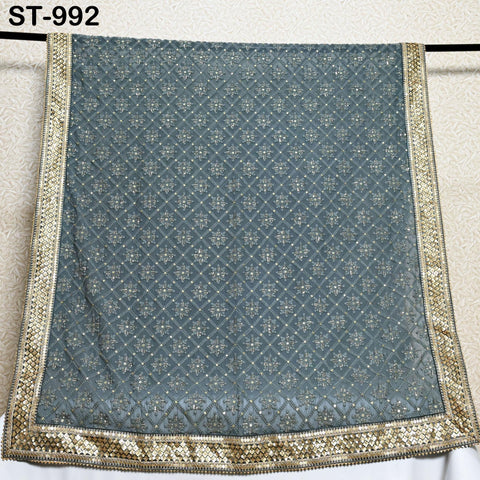 Grey Dupatta Chikankari Embroidered Georgette Stole | Gift for Women, Bridal Veil Lehenga Chunri, Festival, Ethnic Punjabi Dress 2.4 Yards