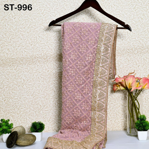 Pink Dupatta Chikankari Embroidered Georgette Stole | Gift for Women, Bridal Veil Lehenga Chunri, Festival, Ethnic Punjabi Dress 2.4 Yards