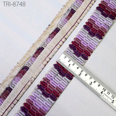 9 Yard Embroidery 45mm Ribbons Trim Purple Embellishment Embroidered Fabric Saree Border Theatrical Costumes Crafting Sewing Holidays Decor