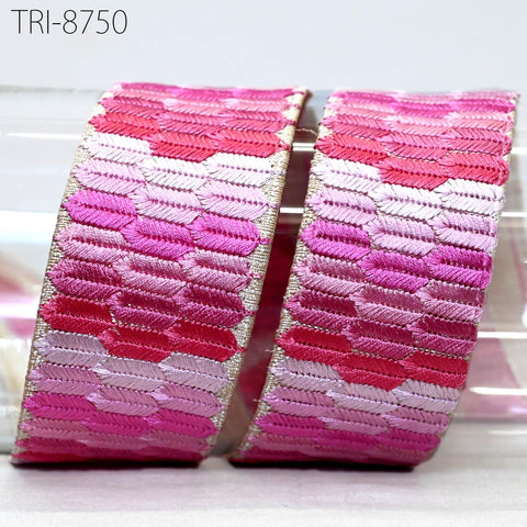 9 Yard Pink 45mm Ribbon Embroidery Trimmings Border Embroidered Fabric Trim Gift Wrapping Saree DIY Crafting Christmas Decoration Embellish