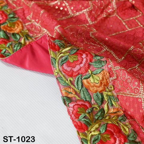 Coral Red Embroidery Dupatta Women Chikankari Georgette Chunni Bridal Veil Lehenga Wrap Stole Festival Wedding Punjabi Dress Chunri 2.5 Yard