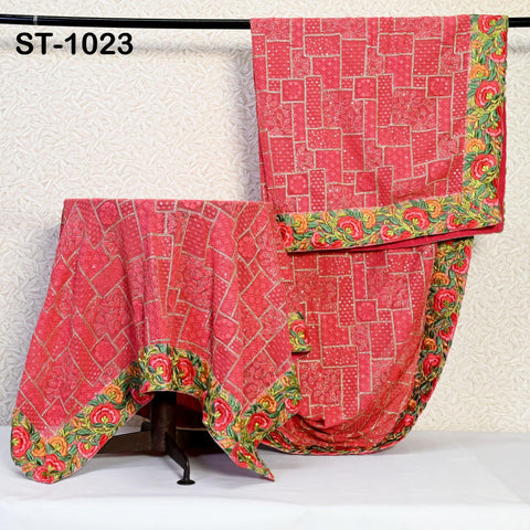 Coral Red Embroidery Dupatta Women Chikankari Georgette Chunni Bridal Veil Lehenga Wrap Stole Festival Wedding Punjabi Dress Chunri 2.5 Yard