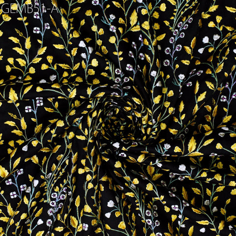 Wedding Dresses Material Indian Black Embroidered Fabric by the yard Sewing DIY Crafting Embroidery Costumes Dolls Bag Cushion Table Runners