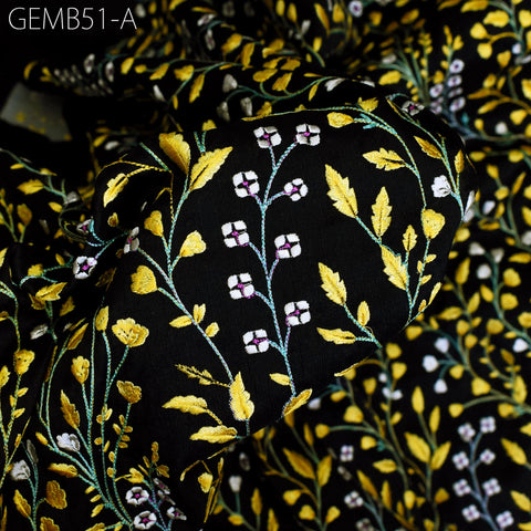 Wedding Dresses Material Indian Black Embroidered Fabric by the yard Sewing DIY Crafting Embroidery Costumes Dolls Bag Cushion Table Runners