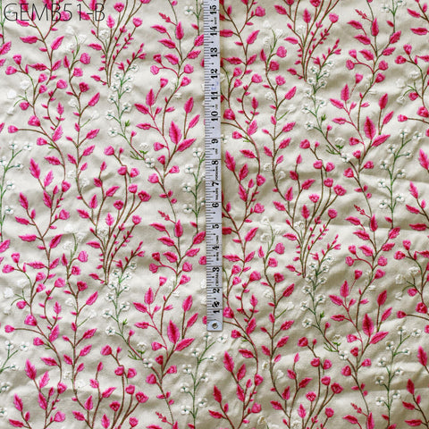 Pink Wedding Dresses Embroidered Fabric by the yard Sewing DIY Crafting Indian Embroidery Costumes Dolls Bags Cushion Covers Table Runners