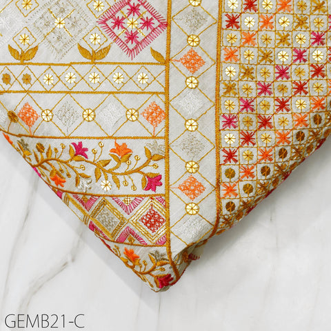 Beige Indian Embroidered Fabric by the yard Sewing Crafting Black Geometric Embroidery Wedding Dress Costumes Waistcoat Bags Cushion Covers