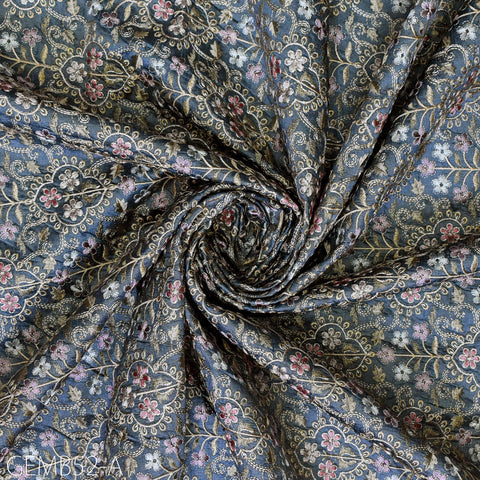 Grey Embroidered Fabric by the yard Sewing DIY Crafting Indian Embroidery Wedding Dresses Costumes Dolls Bags Cushions Table Runners Blouses
