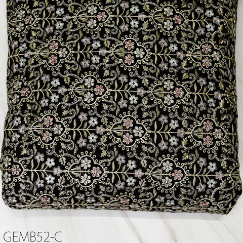 Indian Black Embroidered Fabric by the yard Sewing DIY Crafting Wedding Dress Embroidery Costumes Curtains Cushions Table Runners Blouses