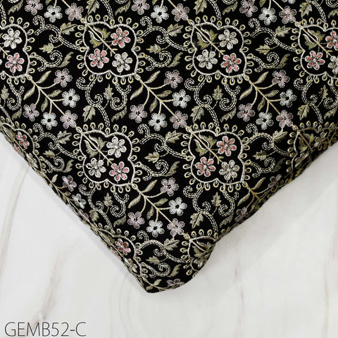 Indian Black Embroidered Fabric by the yard Sewing DIY Crafting Wedding Dress Embroidery Costumes Curtains Cushions Table Runners Blouses
