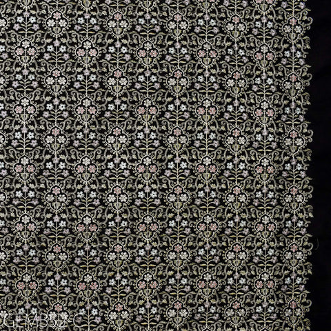 Indian Black Embroidered Fabric by the yard Sewing DIY Crafting Wedding Dress Embroidery Costumes Curtains Cushions Table Runners Blouses