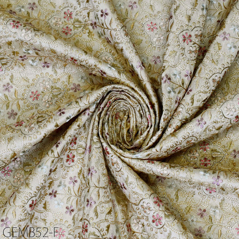 Beige Wedding Dress Embroidered Fabric by the yard Sewing DIY Crafting Indian Embroidery Costumes Curtain Cushion Cover Table Runners Blouse