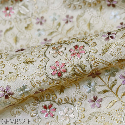 Beige Wedding Dress Embroidered Fabric by the yard Sewing DIY Crafting Indian Embroidery Costumes Curtain Cushion Cover Table Runners Blouse