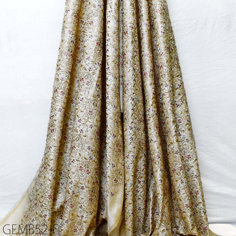 Beige Wedding Dress Embroidered Fabric by the yard Sewing DIY Crafting Indian Embroidery Costumes Curtain Cushion Cover Table Runners Blouse