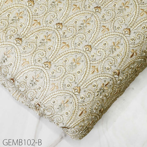 Ivory Embroidered Fabric by the yard Sewing DIY Crafting Indian Embroidery Wedding Dresses Costumes Dolls Bags Cushion Covers Table Runners