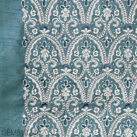 Embroidered Fabric by the yard Sewing DIY Crafting Steel Blue Indian Embroidery Wedding Dresses Costumes Dolls Bags Cushion Covers Blouses