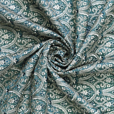 Embroidered Fabric by the yard Sewing DIY Crafting Steel Blue Indian Embroidery Wedding Dresses Costumes Dolls Bags Cushion Covers Blouses