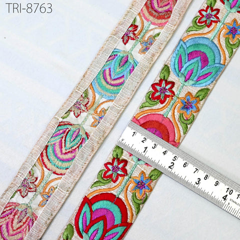 9 Yard Red Embroidery 45mm Ribbon Trim Indian Sari Border Embroidered Craft Sewing Costume Tablecloth Lampshade making Home Decor Trimming