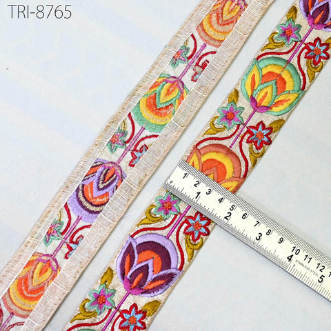 9 Yard Embroidery 45mm Trims Ribbon Floral Embellishment Embroidered Fabric Saree Costumes Border Crafting Sewing Beach Bags Hat Belts, Gift