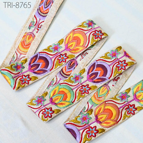 9 Yard Embroidery 45mm Trims Ribbon Floral Embellishment Embroidered Fabric Saree Costumes Border Crafting Sewing Beach Bags Hat Belts, Gift