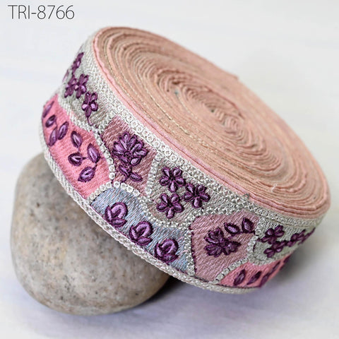 9 Yard Pink 5CM Embroidery Sari Border Trims Tapes Embroidered Saree Ribbons Embellish Sewing Costumes Crafting Hair Bands Straps Tote Bags
