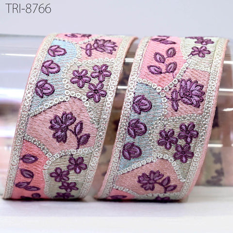 9 Yard Pink 5CM Embroidery Sari Border Trims Tapes Embroidered Saree Ribbons Embellish Sewing Costumes Crafting Hair Bands Straps Tote Bags