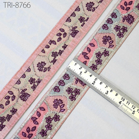 9 Yard Pink 5CM Embroidery Sari Border Trims Tapes Embroidered Saree Ribbons Embellish Sewing Costumes Crafting Hair Bands Straps Tote Bags