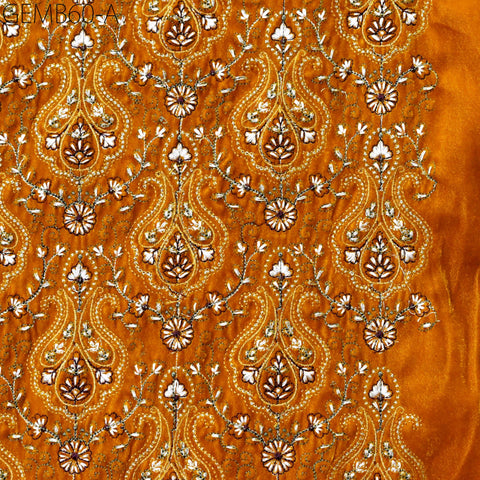 Mustard Indian Embroidered Velvet Fabric by the yard Dresses Making Sewing DIY Crafting Wedding Costumes Blazers Bags Table Runner Quilting