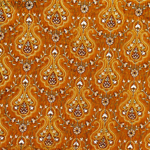 Mustard Indian Embroidered Velvet Fabric by the yard Dresses Making Sewing DIY Crafting Wedding Costumes Blazers Bags Table Runner Quilting