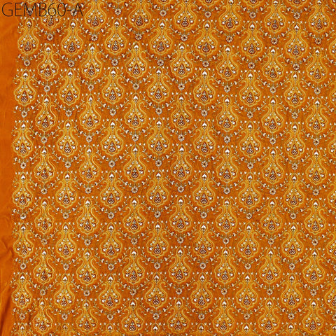 Mustard Indian Embroidered Velvet Fabric by the yard Dresses Making Sewing DIY Crafting Wedding Costumes Blazers Bags Table Runner Quilting