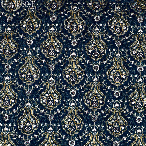 Teal Blue Embroidered Velvet Fabric by the yard Indian Embroidery Wedding Dresses Making Sewing DIY Crafting Costumes Blazers Bags Quilting