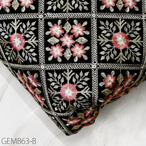 Black Embroidered Fabric by the yard Sewing DIY Crafting Indian Embroidery Wedding Dress Costumes Dolls Bags Cushion Covers Table Runners