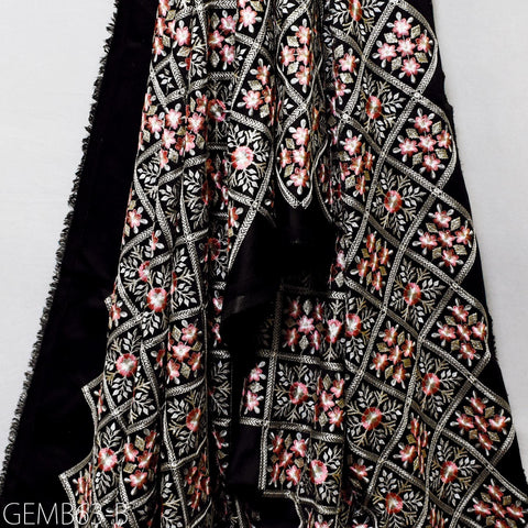 Black Embroidered Fabric by the yard Sewing DIY Crafting Indian Embroidery Wedding Dress Costumes Dolls Bags Cushion Covers Table Runners